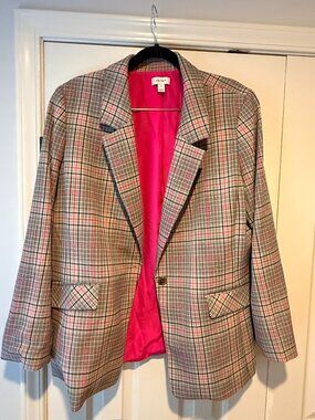 On 34th Plaid Boyfriend Blazer XL Gray Pink Lined Macy's